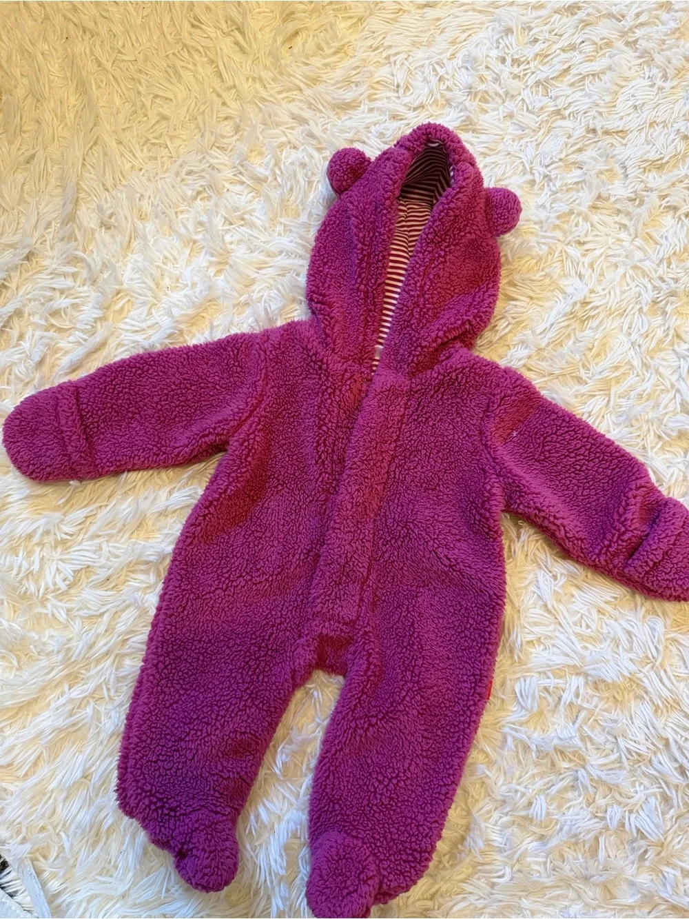 Magnetic Me Plush Hooded Footie in Deep Berry Pink